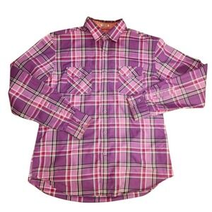 Bugatchi Uomo Mens Purple Pink Plaid Long Sleeve Button Down Shirt Shaped Fit L